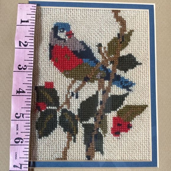 Vintage Handmade Needlepoint Bird on a Branch -Framed - Picture 14 of 14